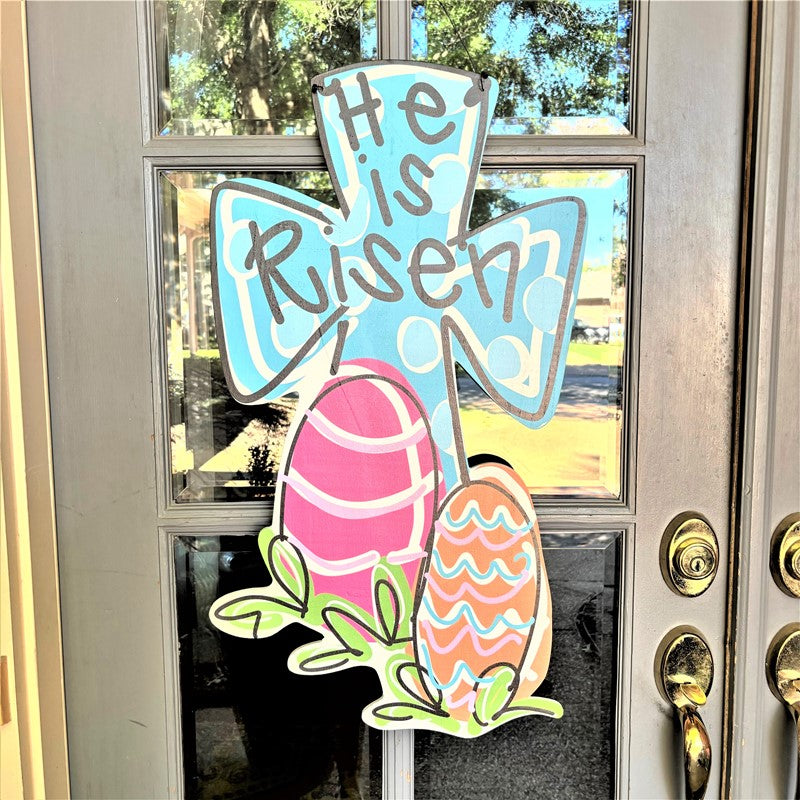 17.25x.43x29.65" Wood Cross He Is Risen Door Décor