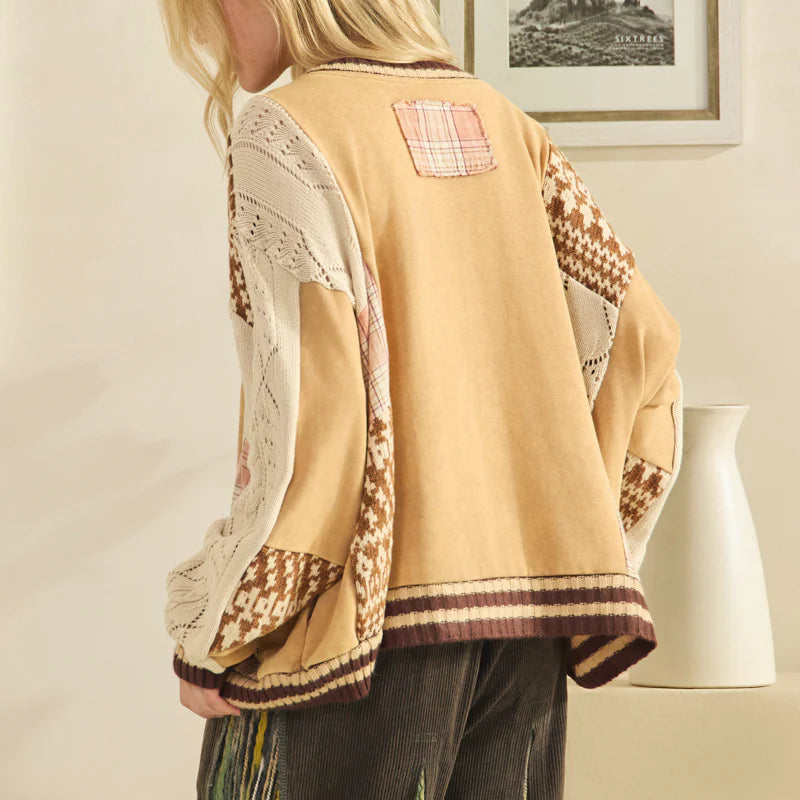 Washed Fabric Mix Sweater Top