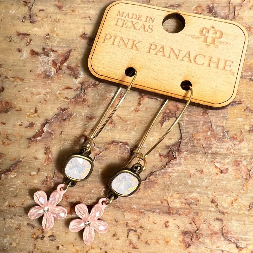 Pink & Gold Wire Flower Earrings