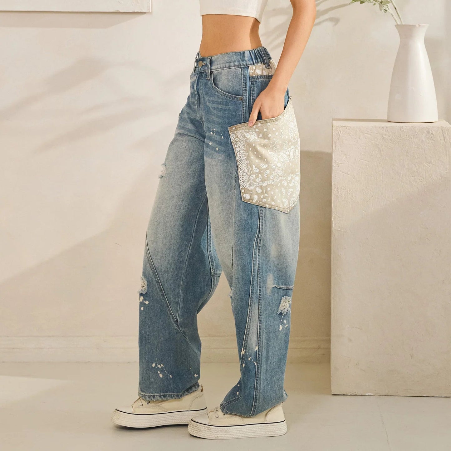 Washed Big Extended Pocket Pants