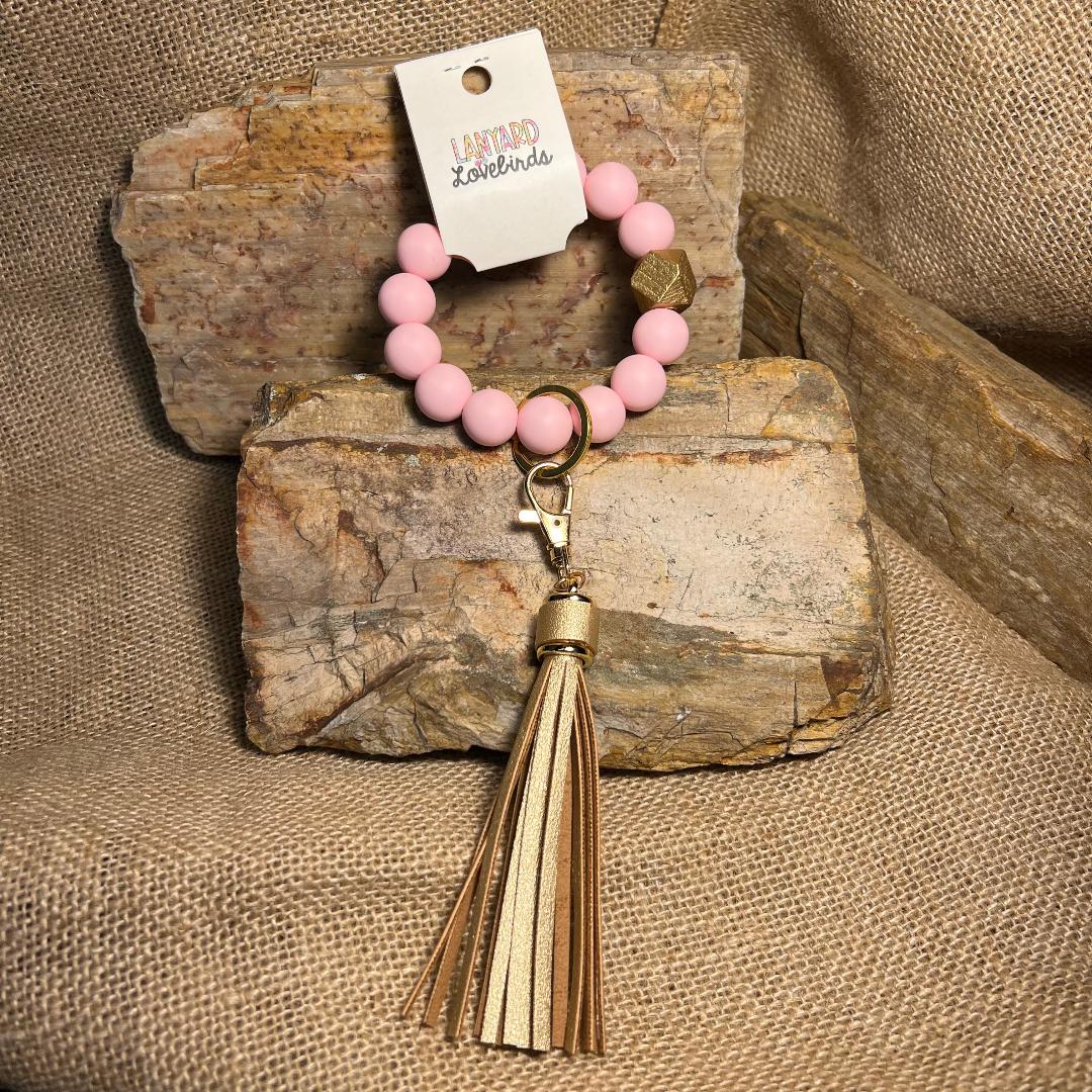O Wristband Light Pink and Gold Keychain Wristlet