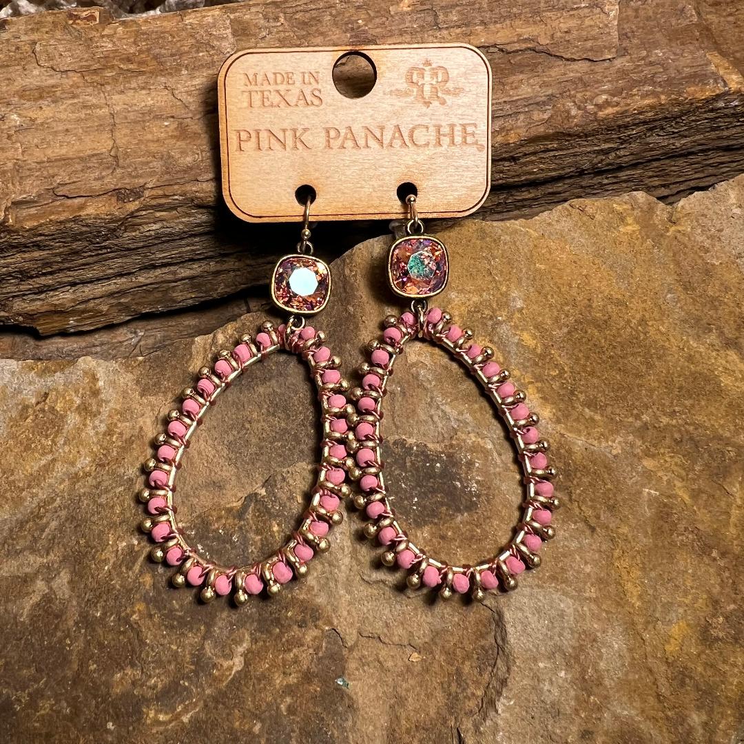 Rose Pink Teardrop Beaded Earrings