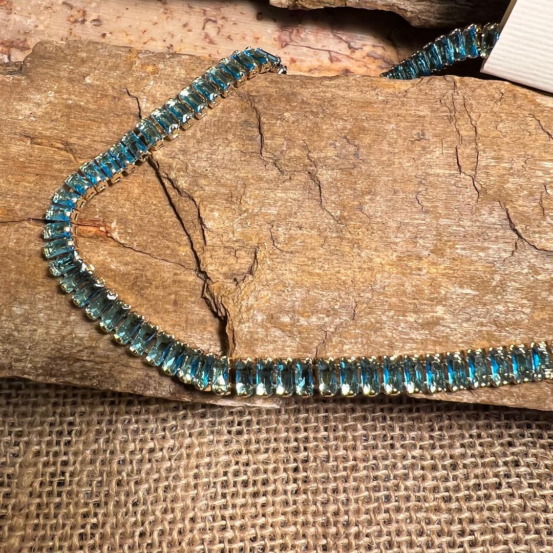 Baguette Posh Blue Rhinestone Tennis Necklace