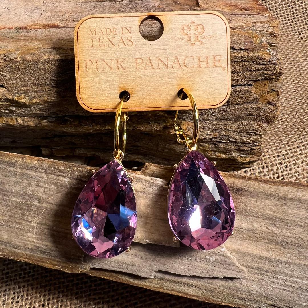 Large Lavender Teardrop Gold Hoop Earrings