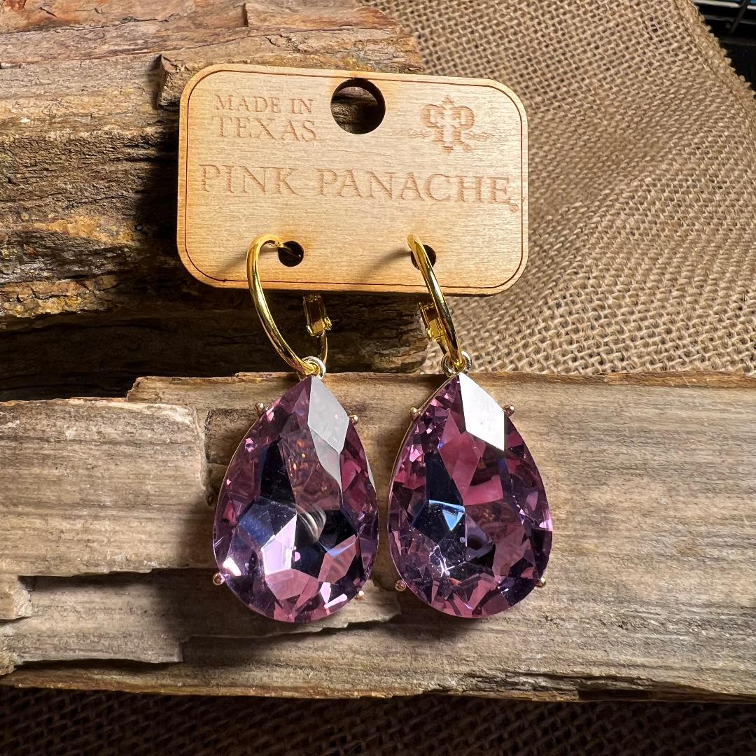 Large Lavender Teardrop Gold Hoop Earrings