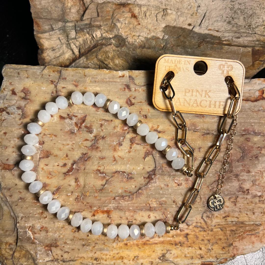 White Bead & Gold Chain Necklace