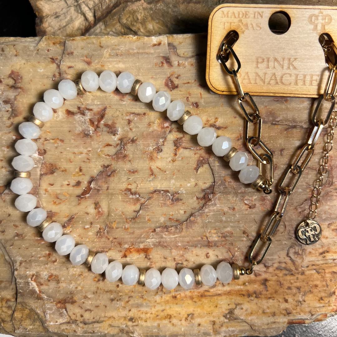 White Bead & Gold Chain Necklace