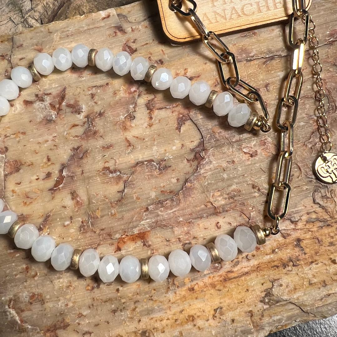 White Bead & Gold Chain Necklace