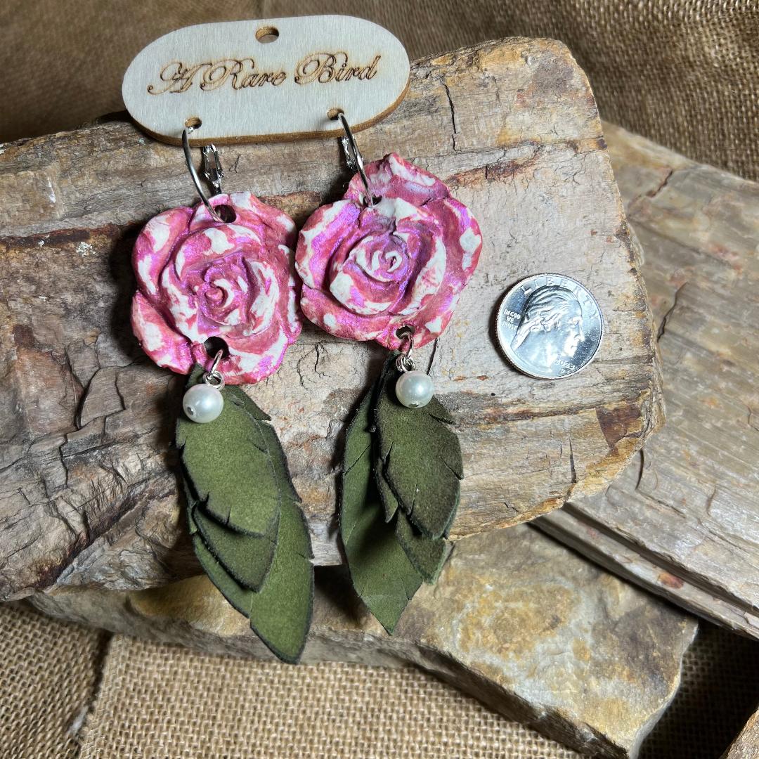 Hand Carved Rose Earrings