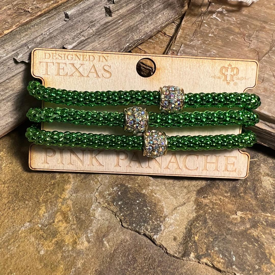 Pave' AB Rondelles on Woven Green Bracelet
