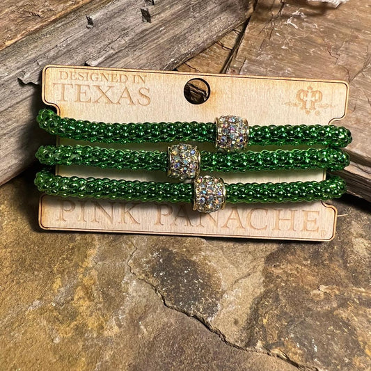 Pave' AB Rondelles on Woven Green Bracelet