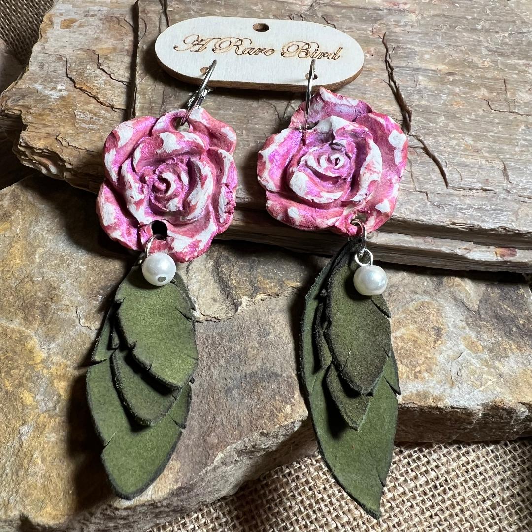 Hand Carved Rose Earrings