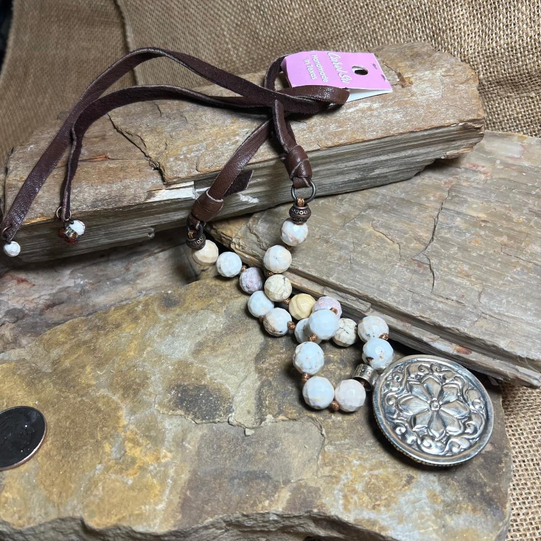 Cream Multi Bead Rose and Silver Statement Necklace