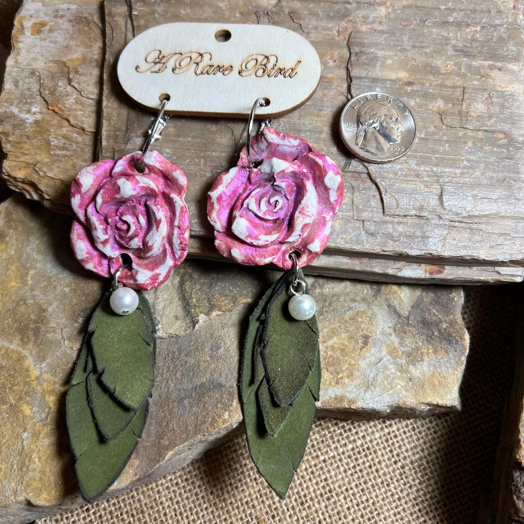 Hand Carved Rose Earrings