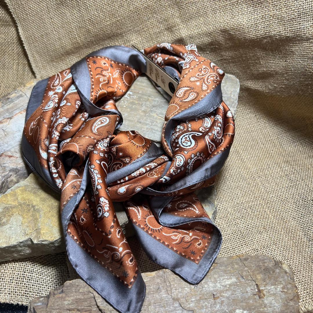 Rust Copper with Deep Grayish Tone Taupe Trim Paisley Wild Rag