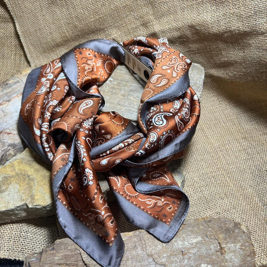 Rust Copper with Deep Grayish Tone Taupe Trim Paisley Wild Rag