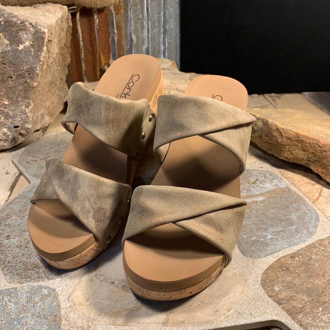 Bronze Metallic Stranded Wedge/Sandal
