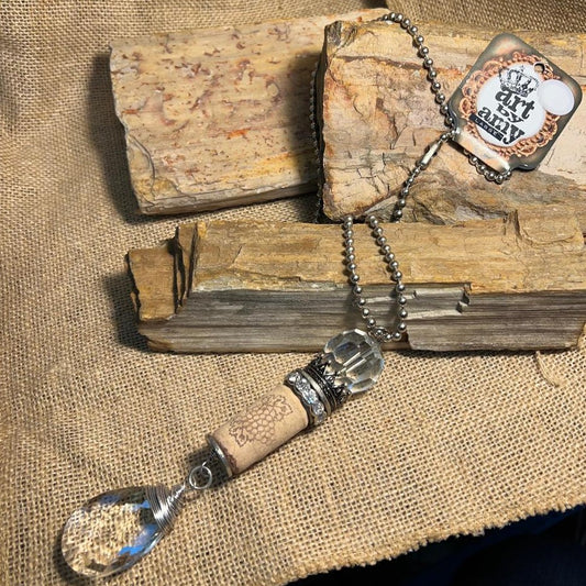 Genuine Wine Cork & Crystals Silver Necklace
