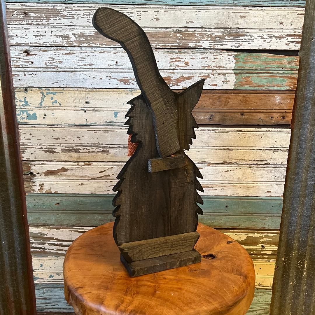 Primitive Black Wood Small Cat with Orange Bow