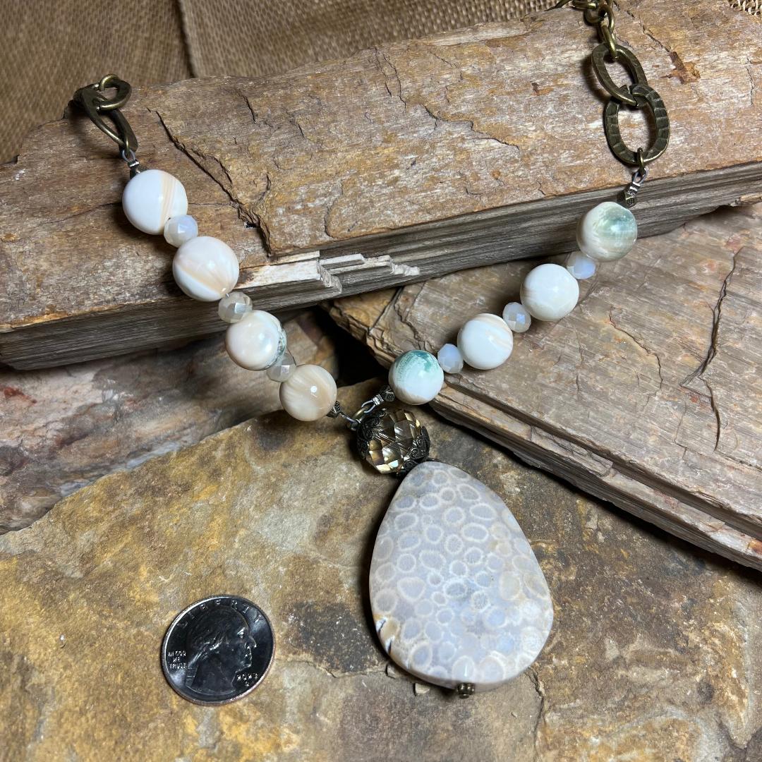 Neutral Mix Bead Stone Pendant Necklace