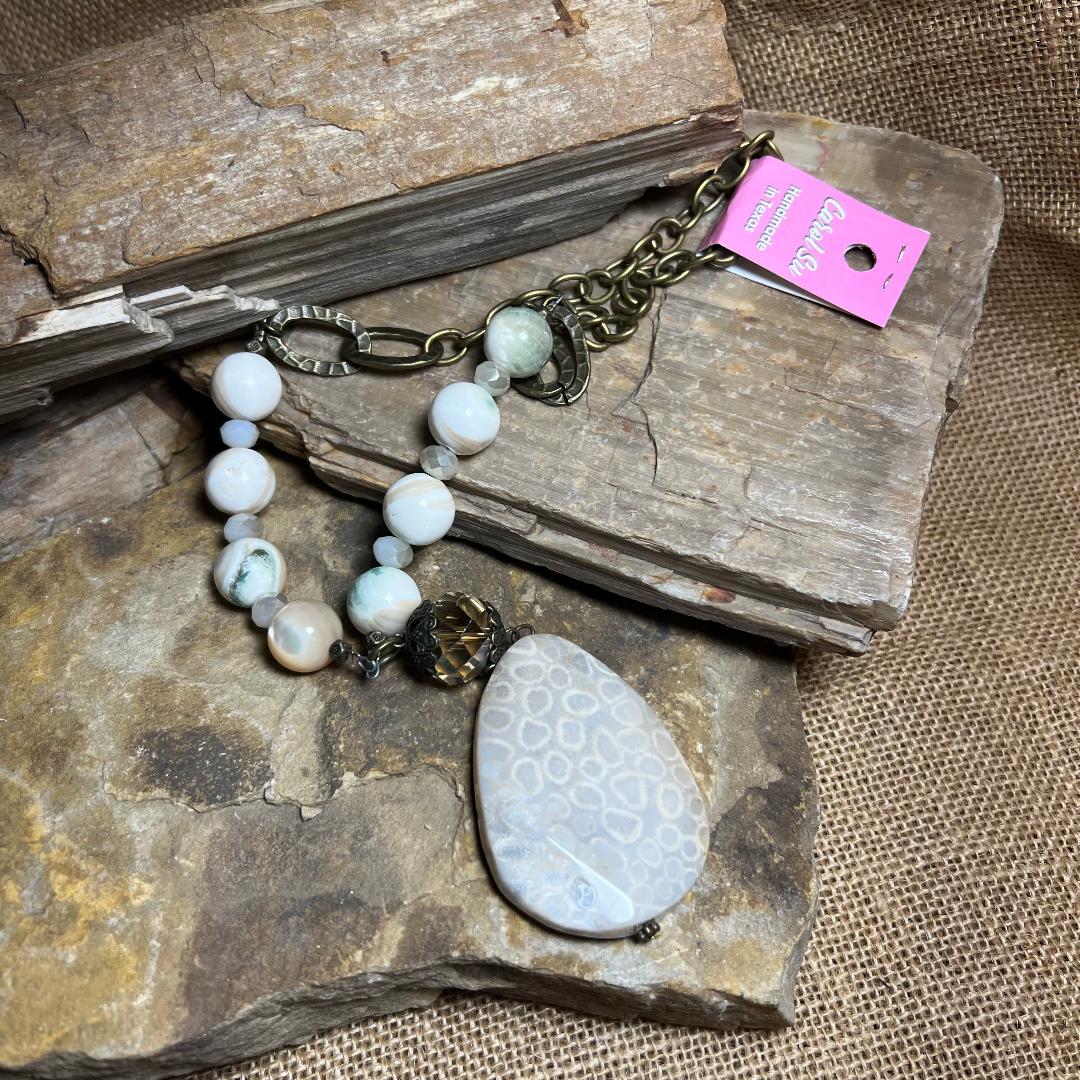Neutral Mix Bead Stone Pendant Necklace