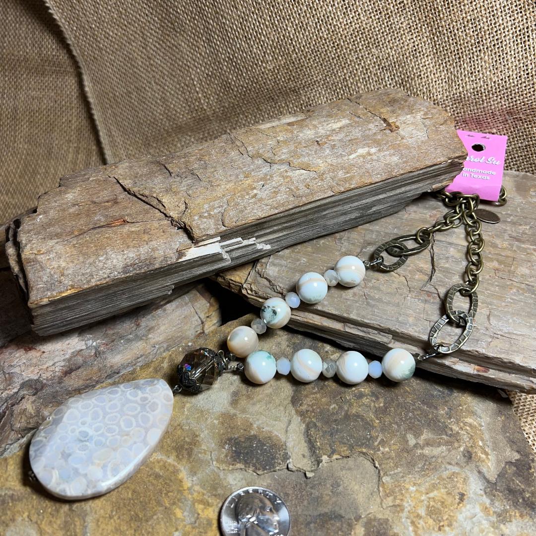 Neutral Mix Bead Stone Pendant Necklace