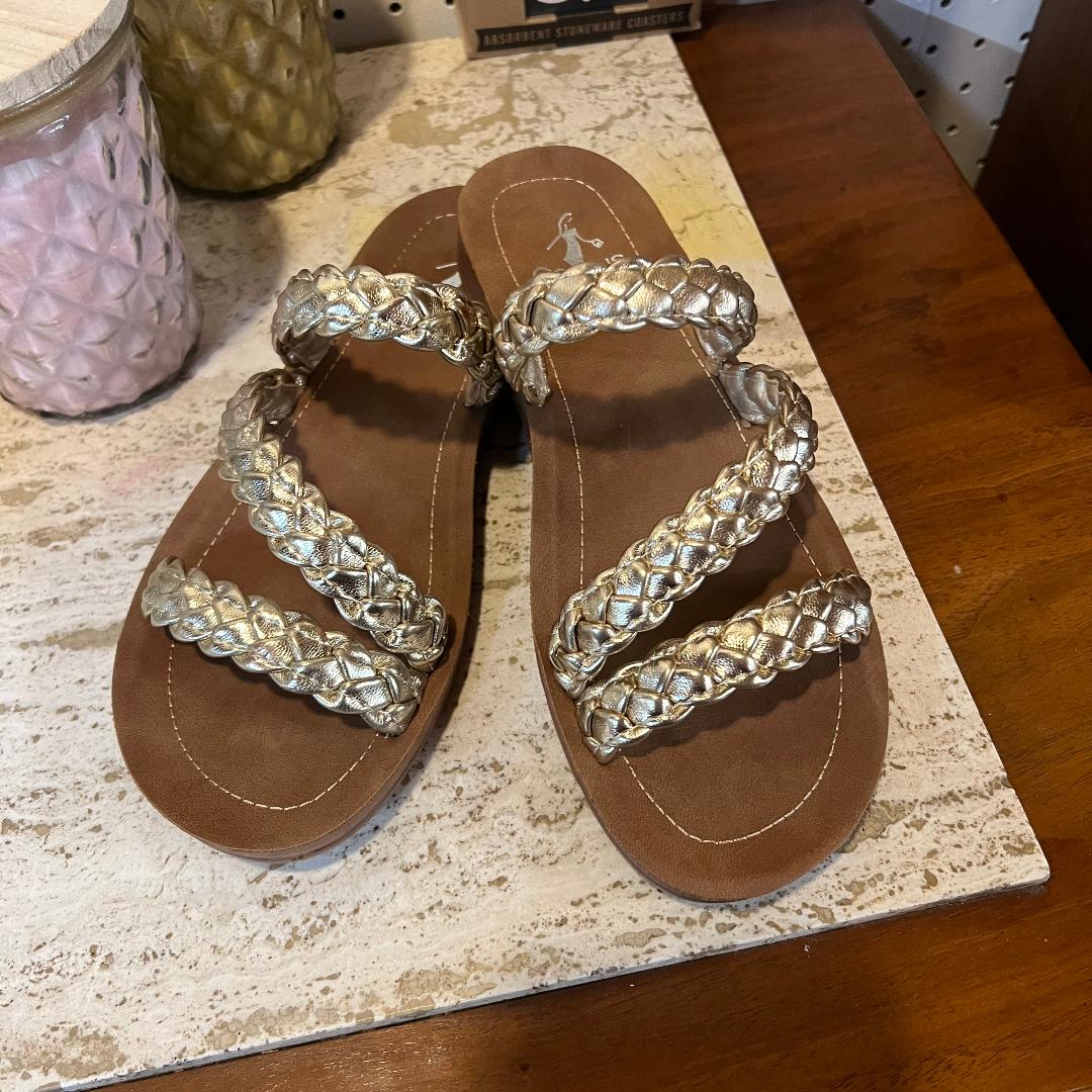 Gold Braided Twist N Shout Slide Sandal