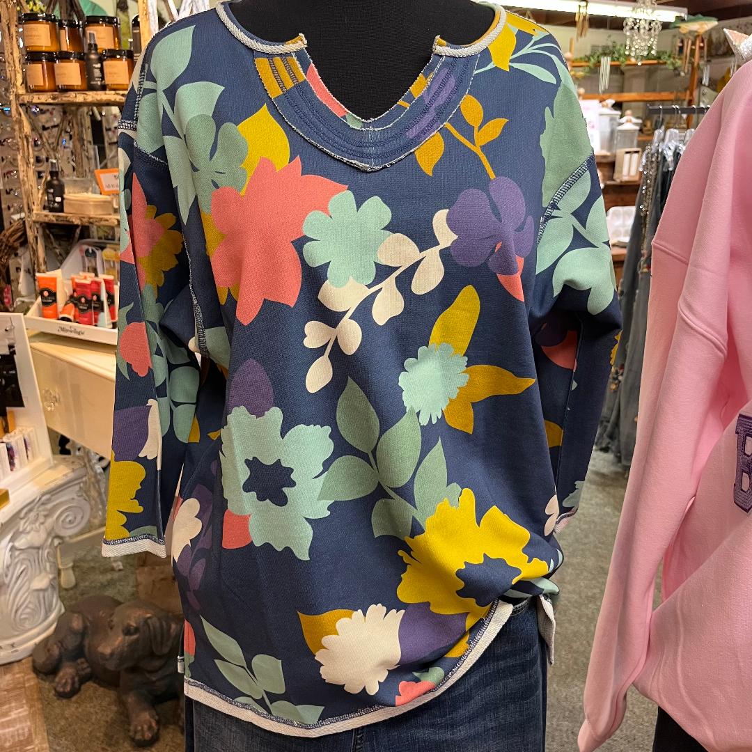 Floral Print Notched Neck Top