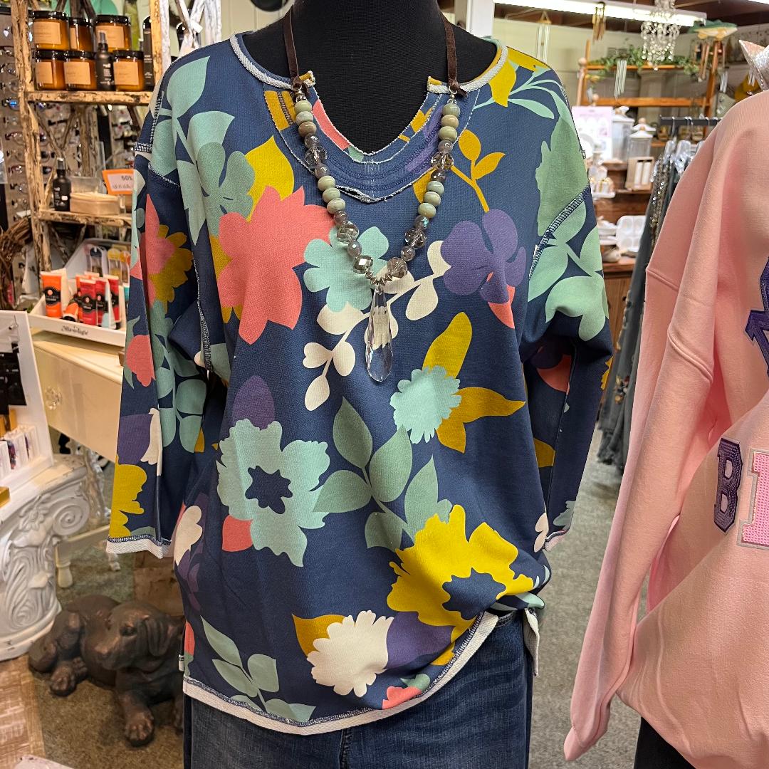 Floral Print Notched Neck Top