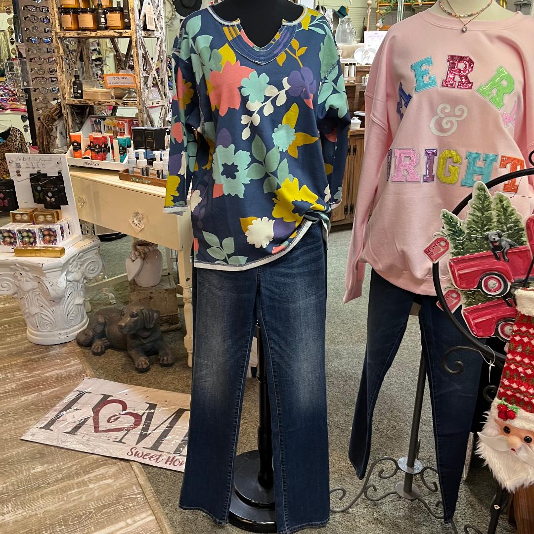 Floral Print Notched Neck Top