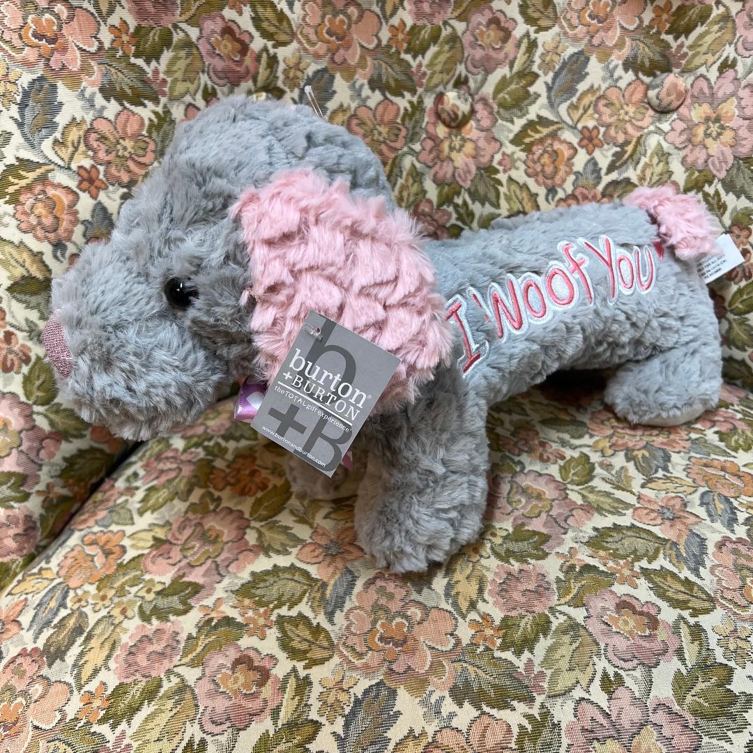 Long Gray & Pink Puppy With I Woof You! Message