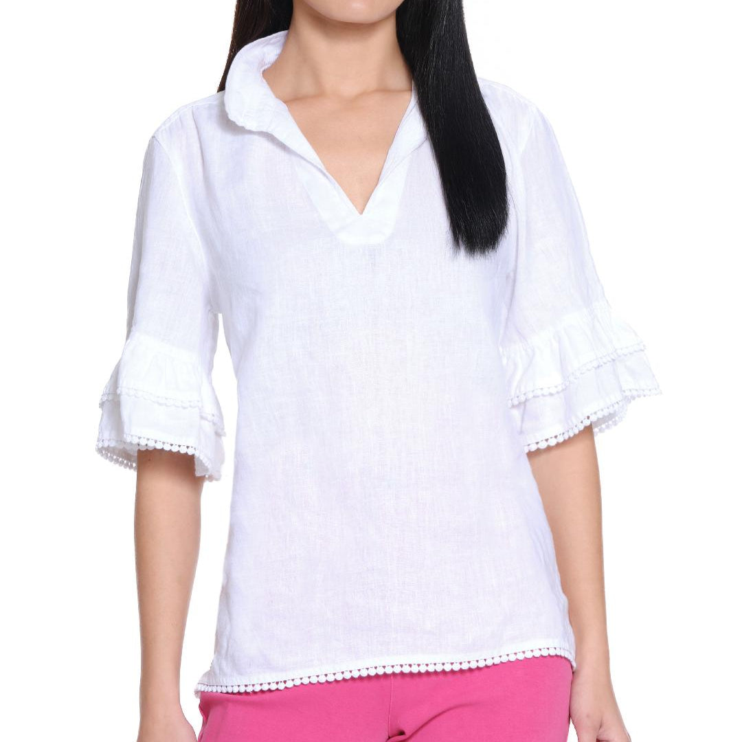 Solid Popover with Flounce Short Sleeves