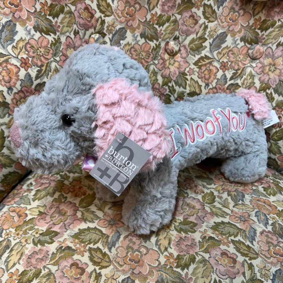 Long Gray & Pink Puppy With I Woof You! Message