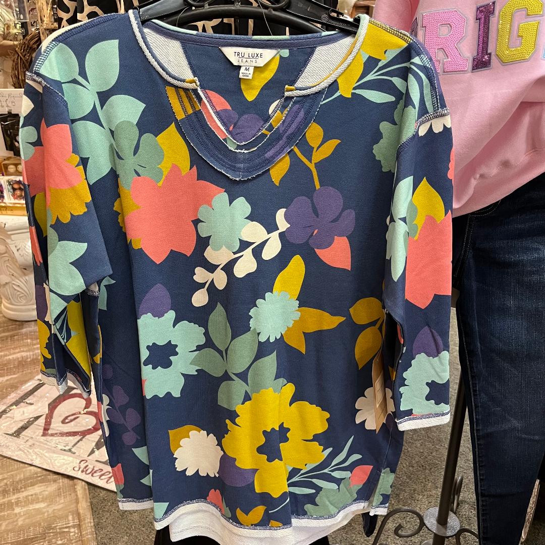 Floral Print Notched Neck Top