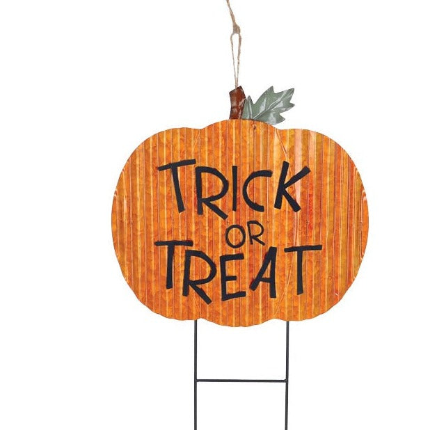 Trick or Treat Pumpkin Tin Yard Stake