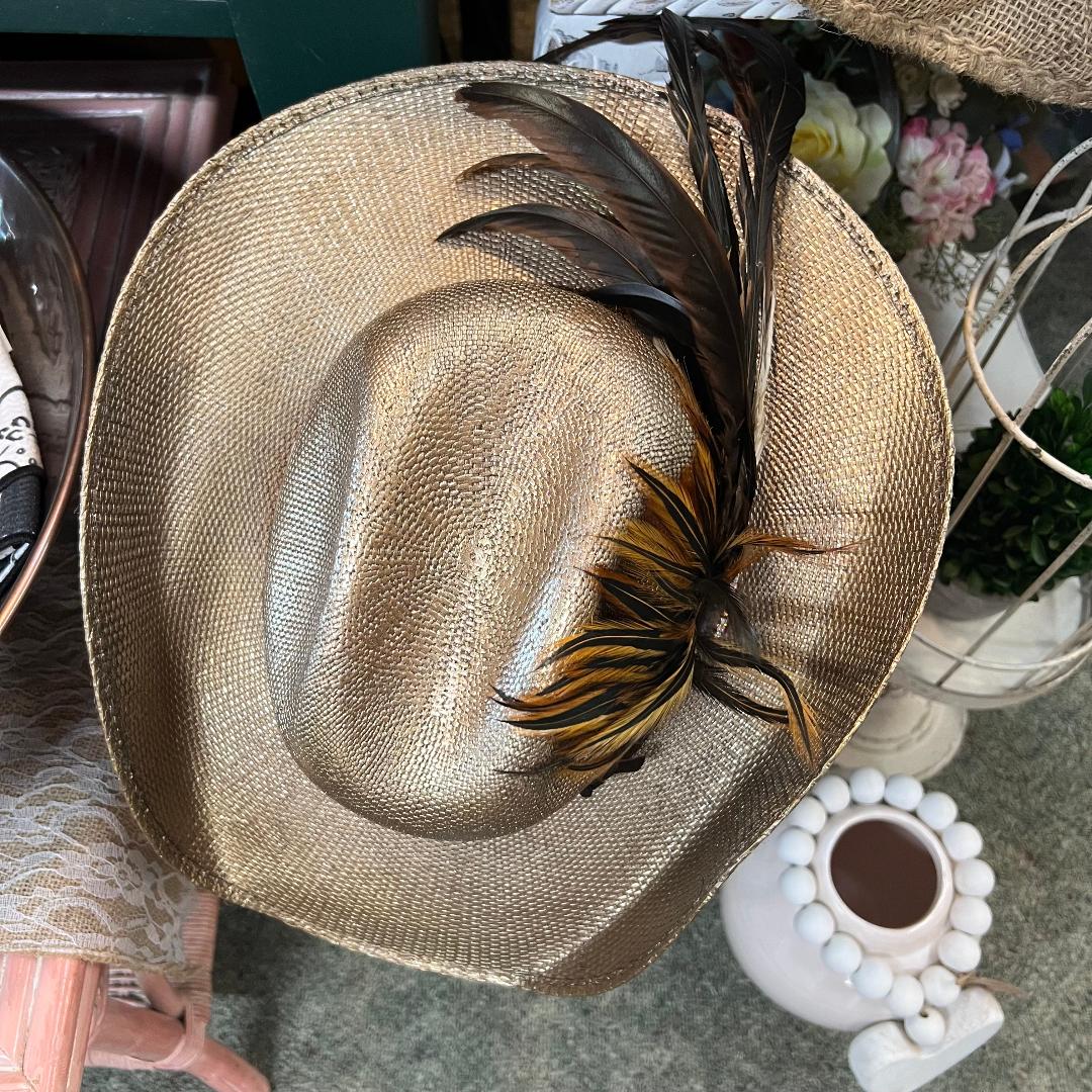 Handcrafted Vintage Gold Feathered Hat Made with 100% Paper