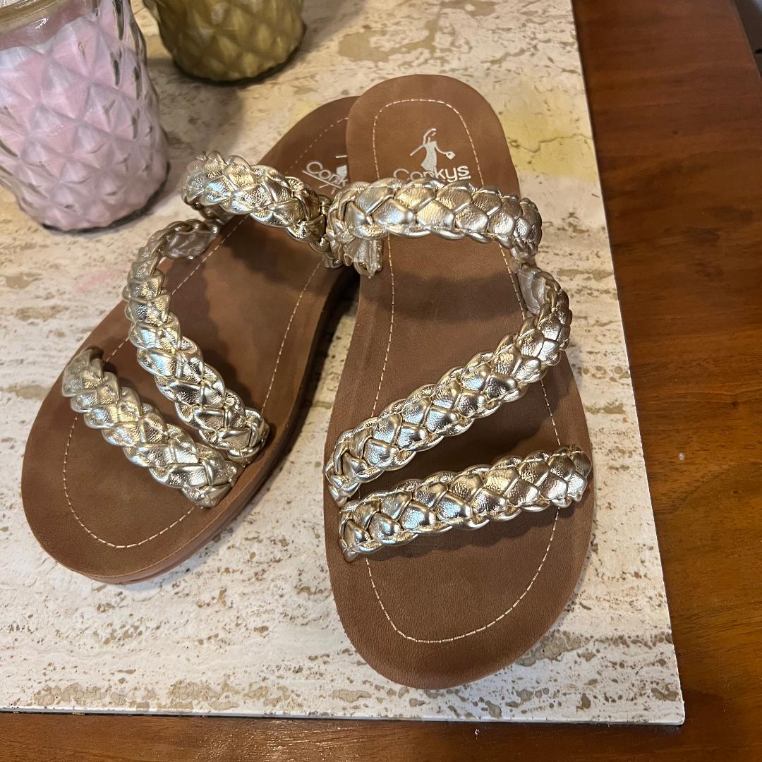Gold Braided Twist N Shout Slide Sandal