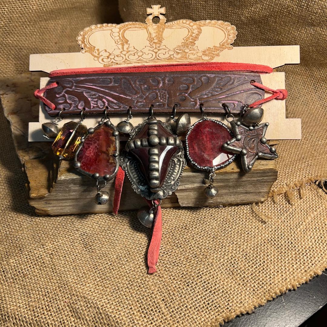 Gorgeous Statement Wine Cross Gemstone and Star Adjustable Choker