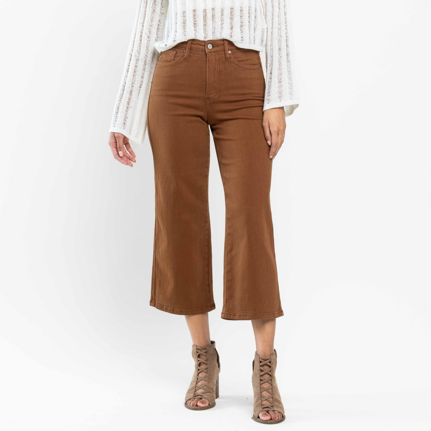 High Waisted Tummy Control Wide Crop Jeans