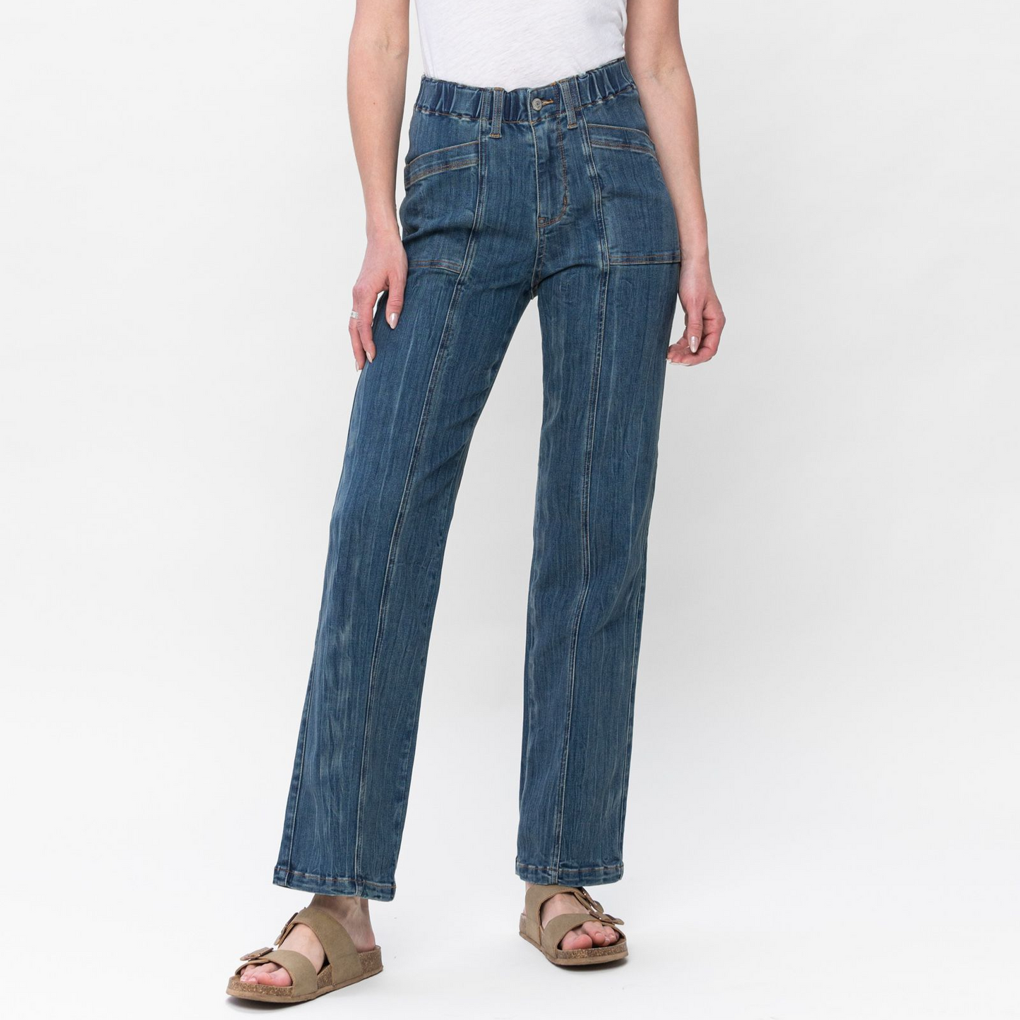 High Elastic Waisted Vintage Straight Leg Jeans
