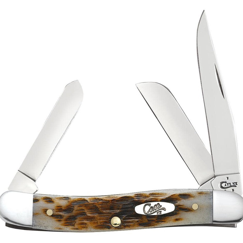 Peach Seed Jig Amber Bone Medium Stockman Pocket Knife