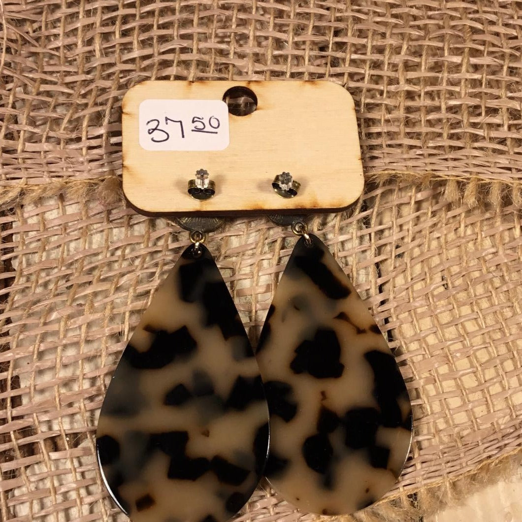 Tan and Black Acrylic Drop Earrings