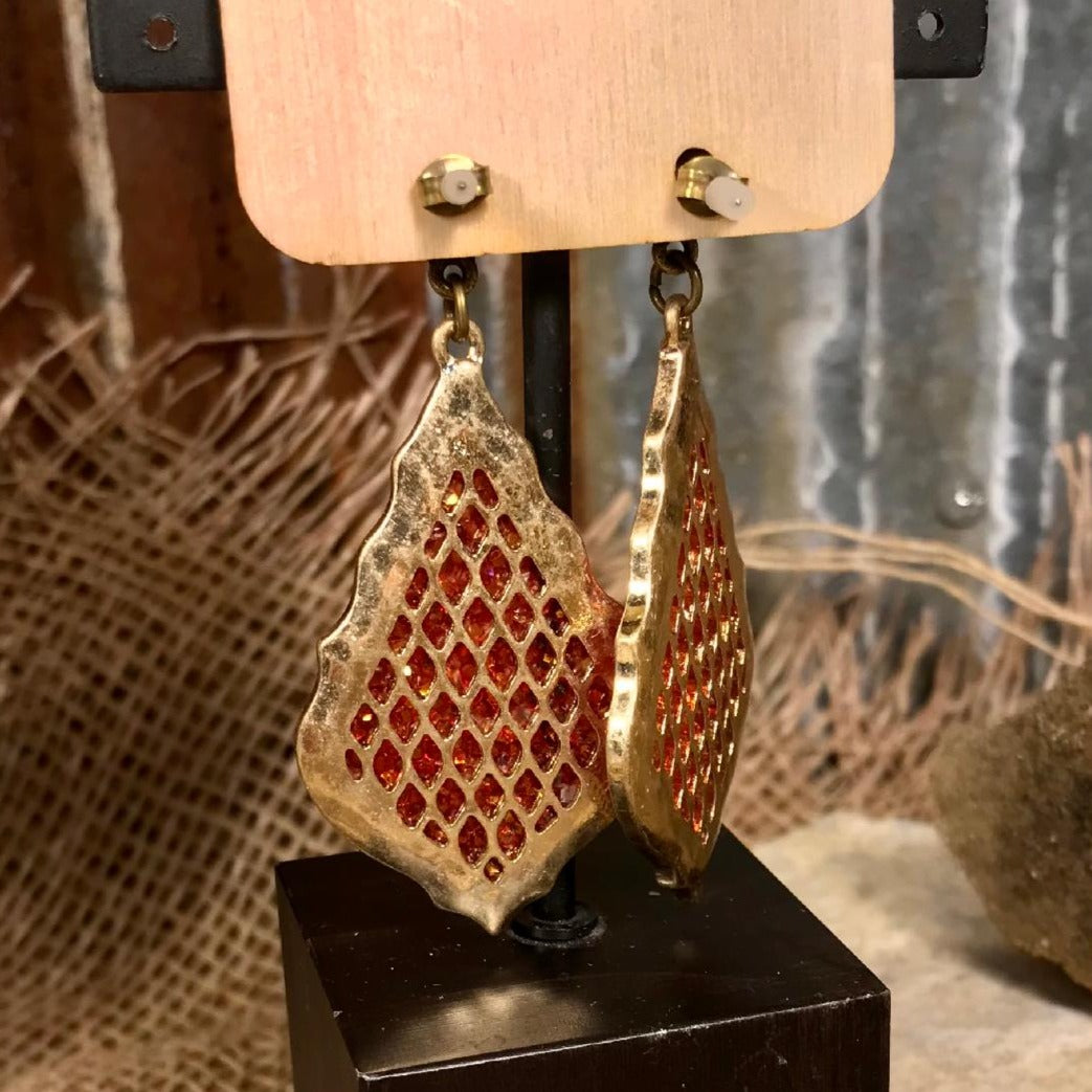 Red Pave’ Crystals with AB & Gold Tear Point Drops