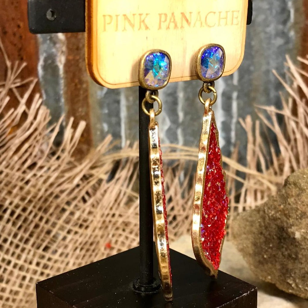 Red Pave’ Crystals with AB & Gold Tear Point Drops