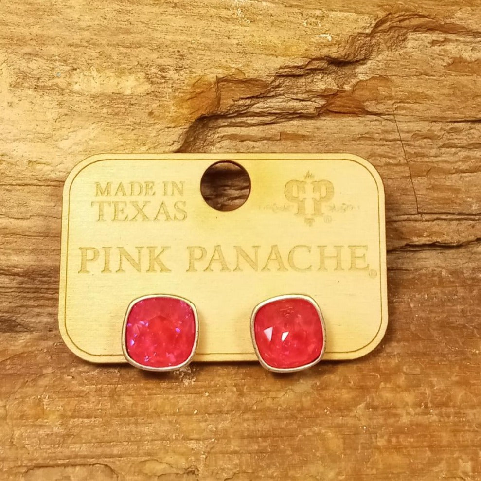 Pink Crystal Square Bezel Studs