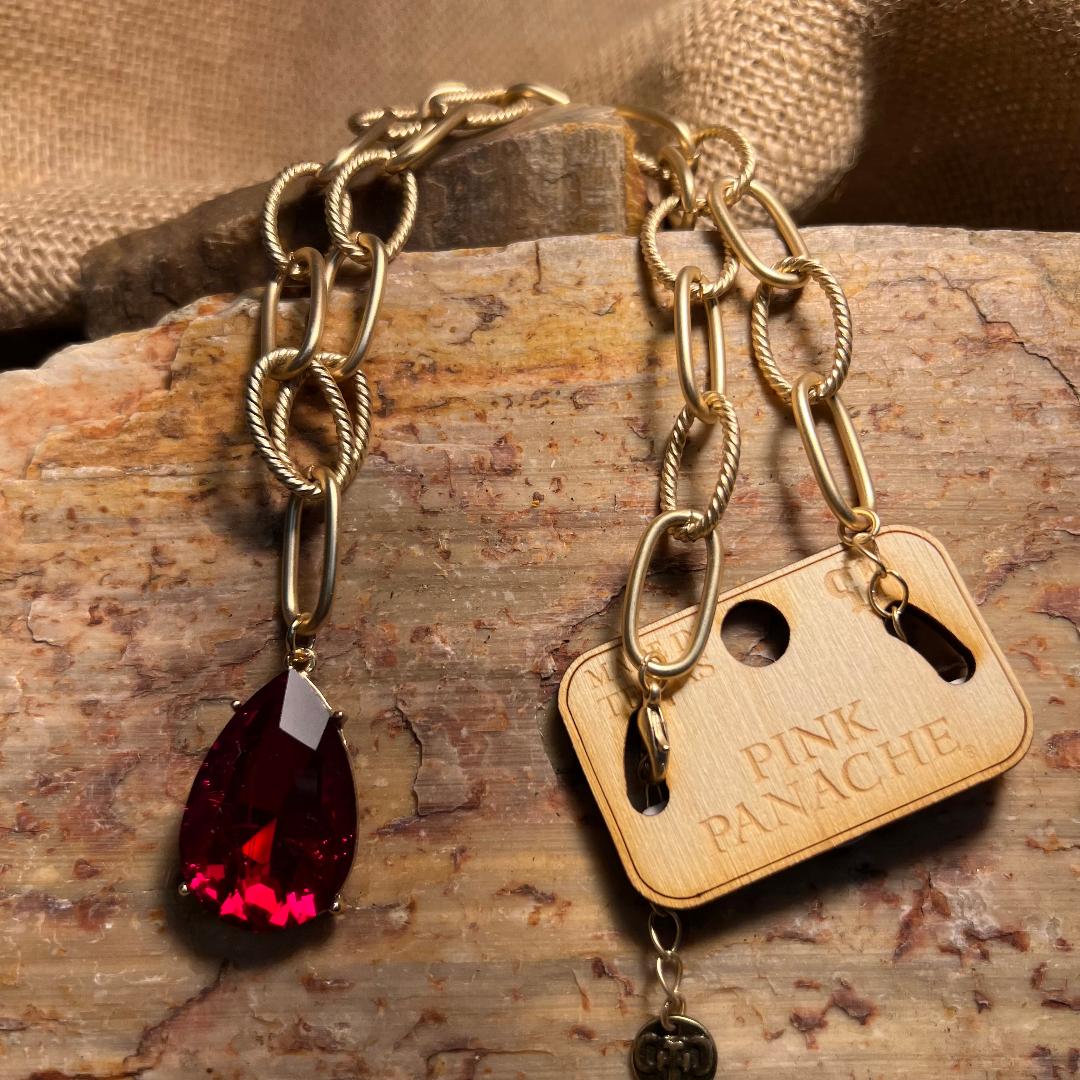 Red Teardrop Gold Chain Necklace