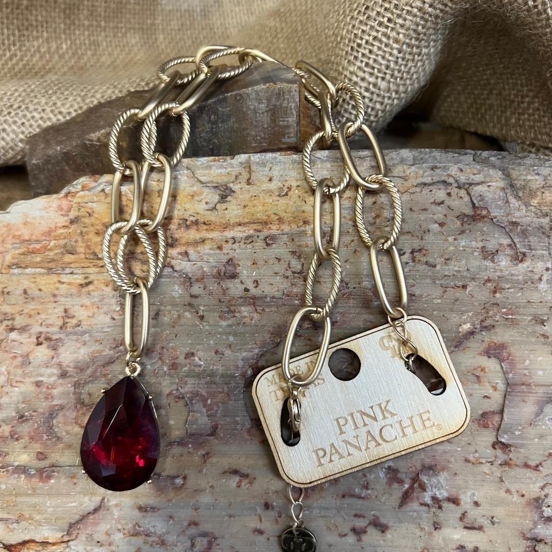 Red Teardrop Gold Chain Necklace