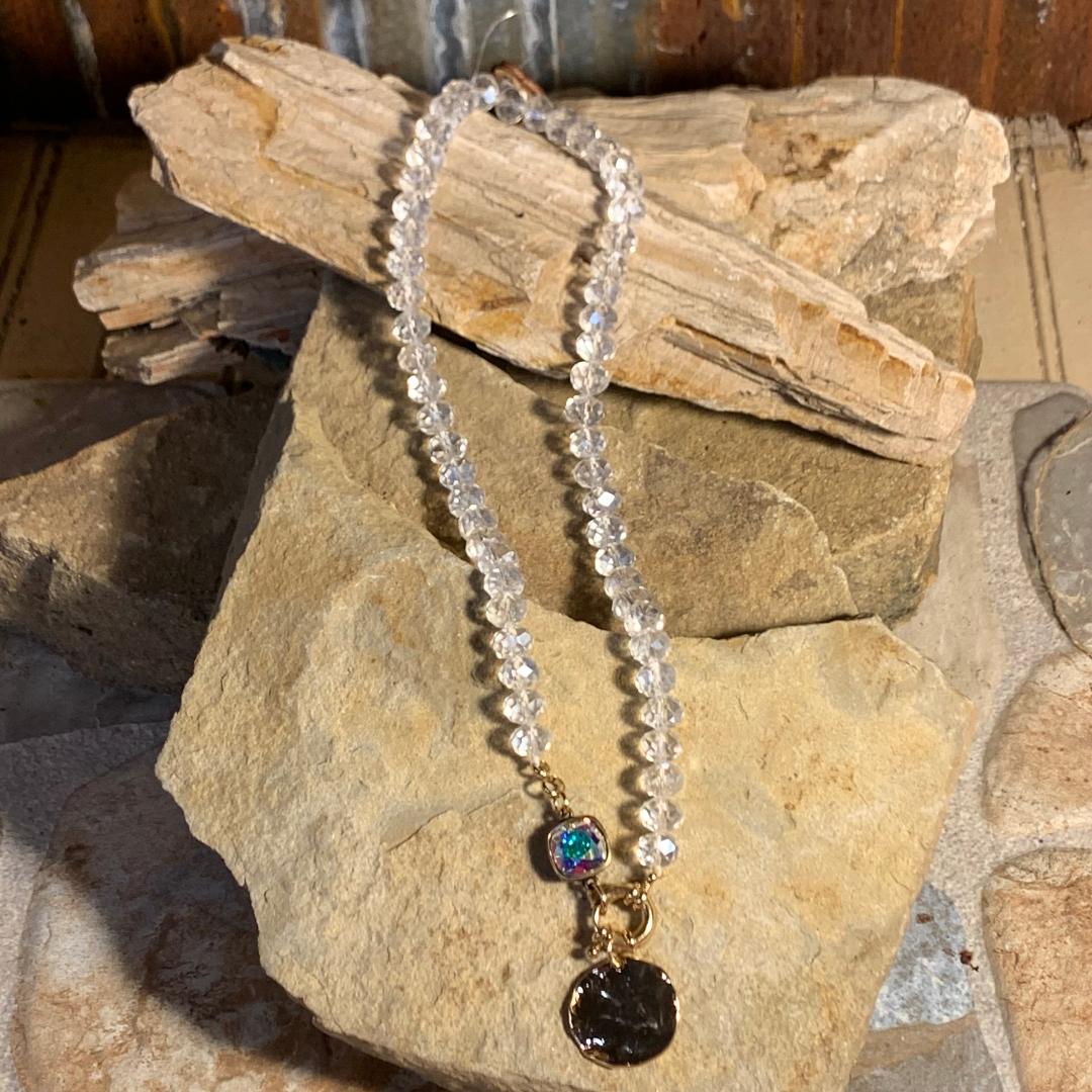 Clear Crystal Beads and Gold Necklace
