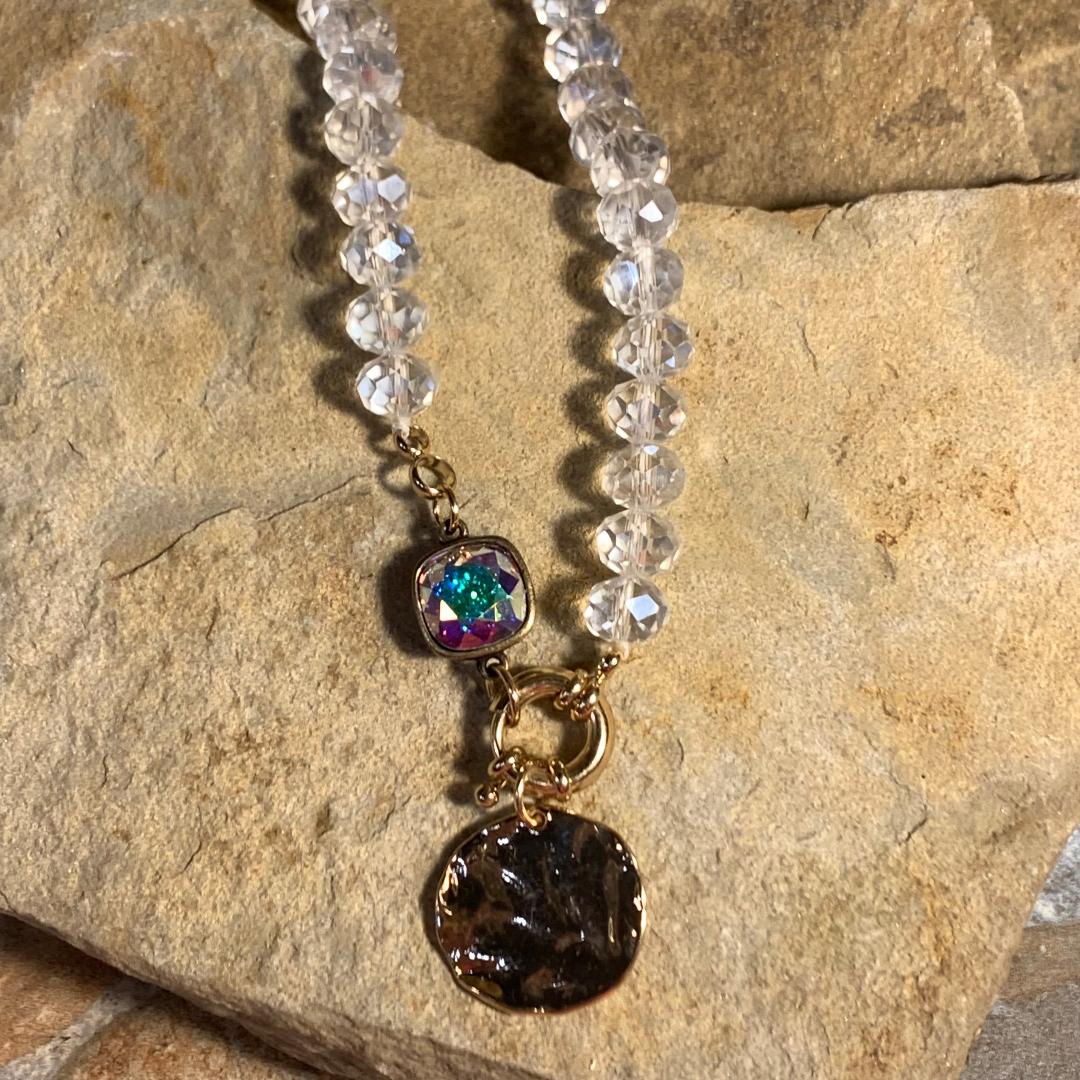Clear Crystal Beads and Gold Necklace