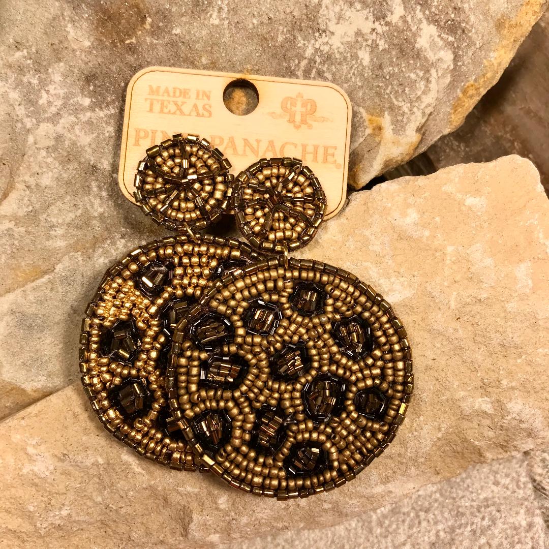 Gold and Leopard Beaded Circle Earrings